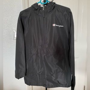 CHAMPION BLACK WINDBREAKER, medium, half zip